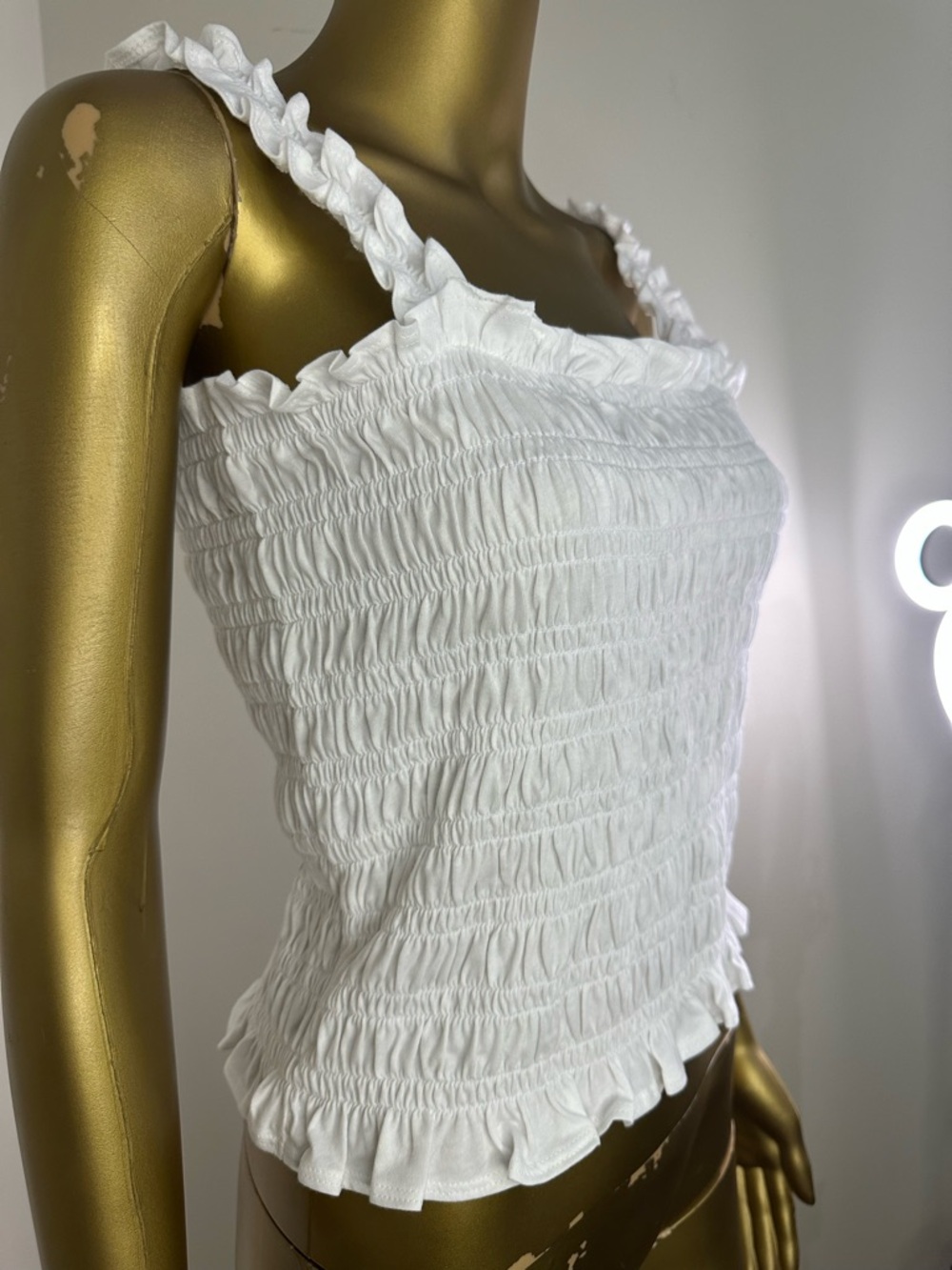 Old Navy White Smocked Ruffle Cami Tank